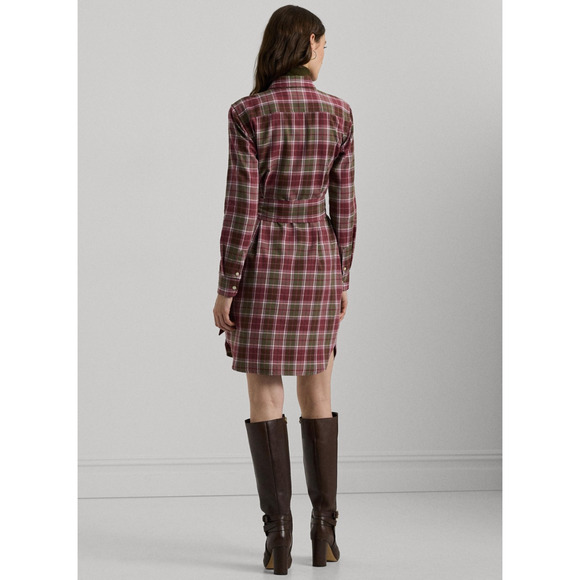 Lauren Ralph Lauren Women Checked Plaid Shirtdress Burgundy Multi Size 8 - Picture 5 of 5